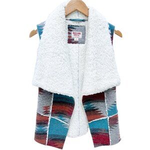 Mossimo Western Boho Aztec Faux Sherpa Open Front Vest Women's Small